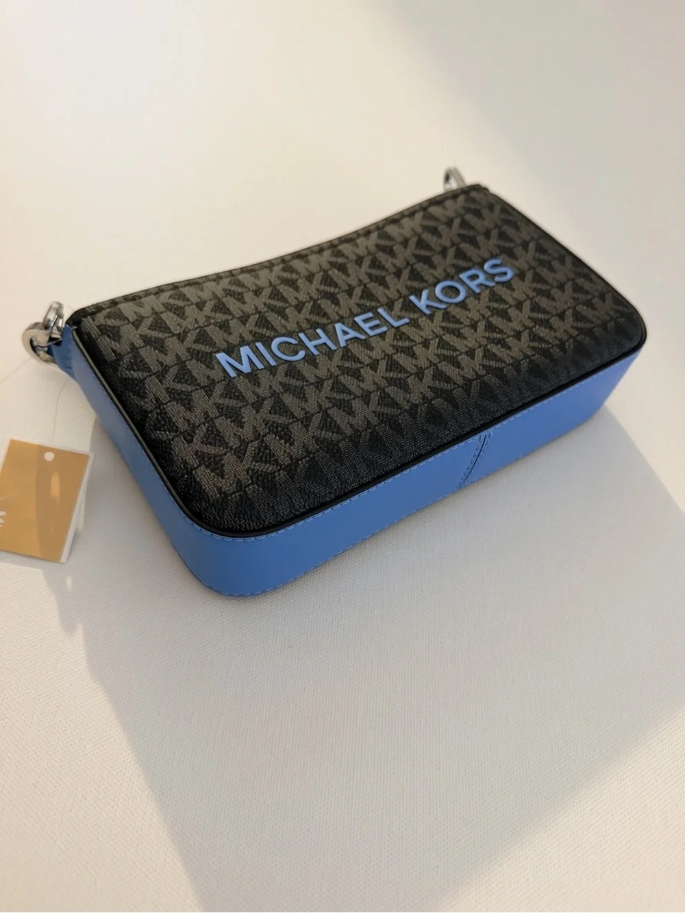 Michael Kors Black Logo Shoulder Bag with Blue Lettering